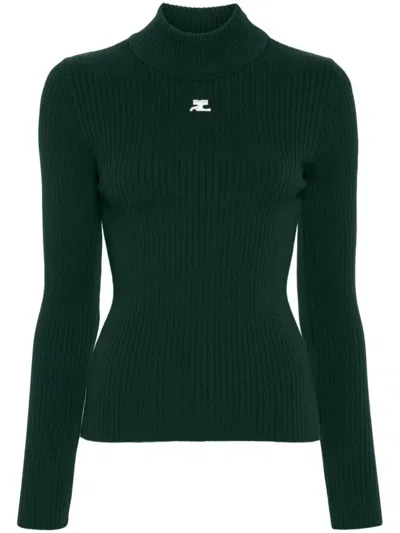 Courrèges Dark Green Reedition Rib Knit Sweater