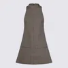 Courrèges Sleeveless High Neckline Checkered A-line Dress In Sand/mud Brown