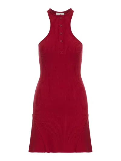 Courrèges Red Scuba Dress With Racerback And Flared Silhouette