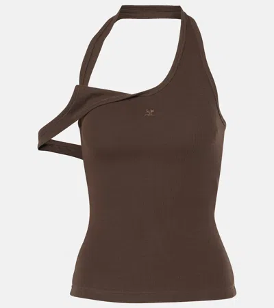 Courrèges Deconstructed Cotton-blend Tank Top In Brown