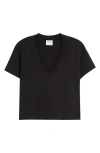 Courrèges Deep V-neck Crop Cotton T-shirt In Black  