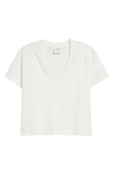 Courrèges Deep V-neck Crop Cotton T-shirt In White