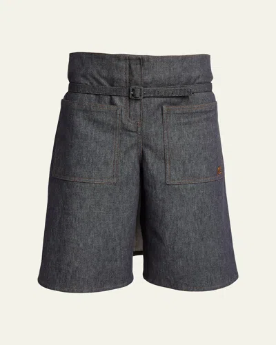 Courrèges Denim Back Panel Bermuda Shorts With Belt In Blue