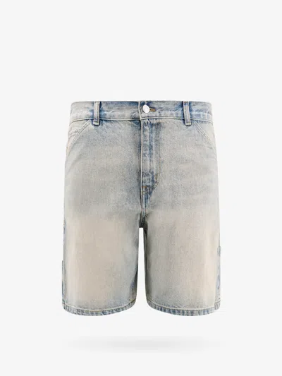 Courrèges Denim Bermuda Shorts With Embroidered Logo In Blue