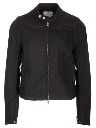 Courrèges Denim Biker Jacket In Black