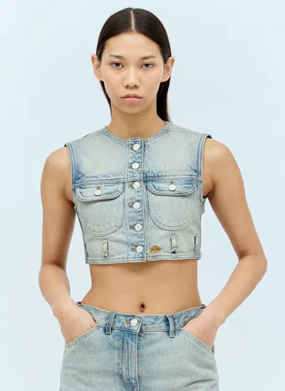 Courrèges Denim Crop Vest In Blue