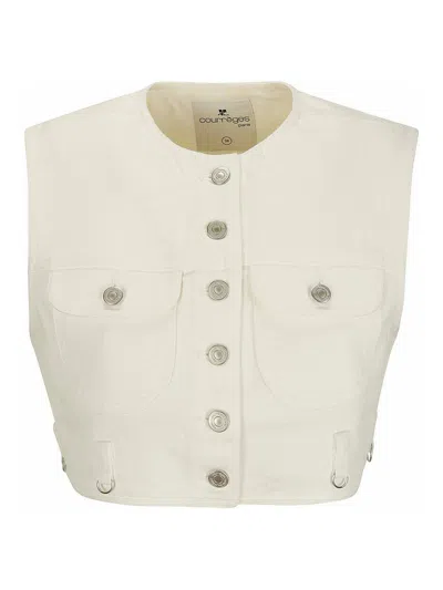 Courrèges Women's Collarless Stretch Denim Crop Vest In White