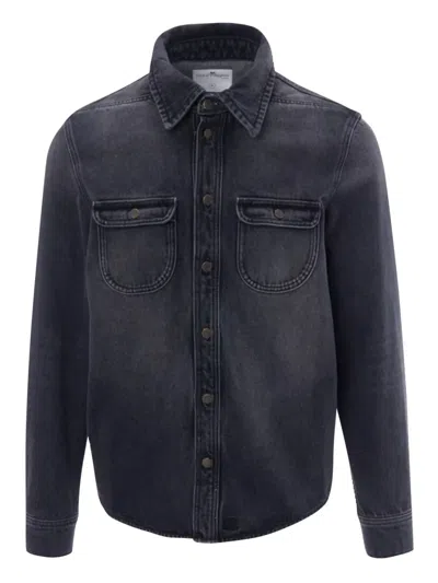 Courrèges Denim Flap-pocket Shirt In Black