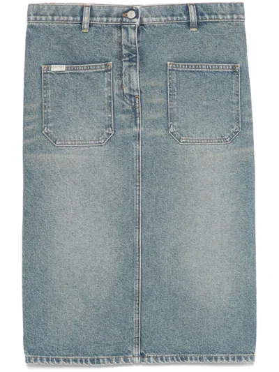 Courrèges Knee Length Pencil Skirt With Patch Pockets In Blue