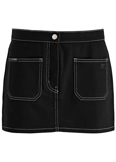 Courrèges 2-pocket Denim Mini Skirt In Black And White