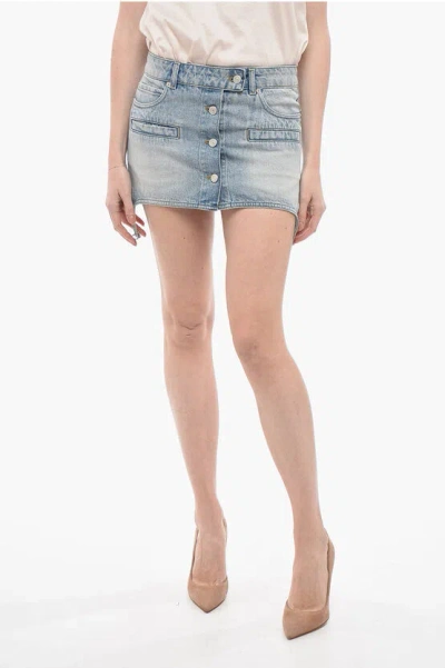 Courrèges Denim Mini Skirt With Front Buttoning In Blue