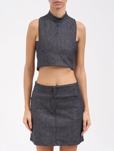 Courrèges Courregès Denim Mockneck Top In Black