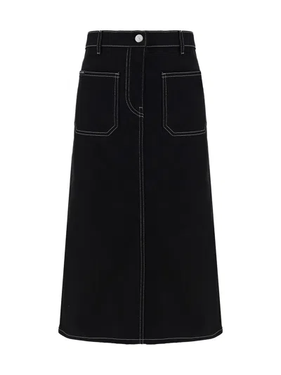 Courrèges Denim Midi Skirt In Black