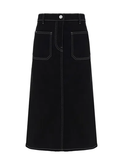 Courrèges Denim Midi Skirt In Black