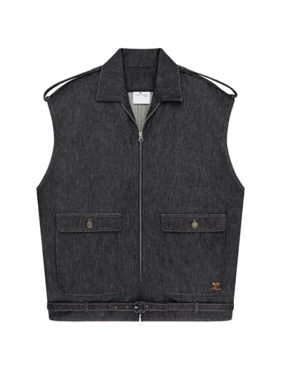 Courrèges Courregès Sleeveless Denim Bomber Jacket In Gray