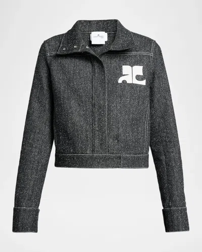 Courrèges Denim Tweed Jacket In Gray
