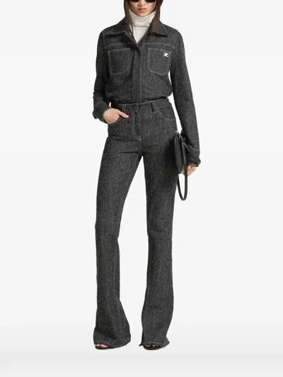 Courrèges Denim Tweed Shirt Jacket In Black