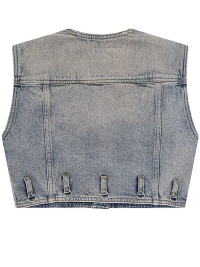 Courrèges Denim Waistcoat With Embroidered Logo On The Bottom In Blue