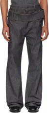 Courrèges Gray Double Belt Denim Jeans In Black