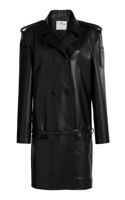 Courrèges Double-breasted Leather Coat In Black
