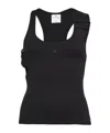 Courrèges Ribbed Scoop Neck Sleeveless Button Top In Black