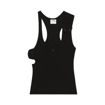 Pre-owned Courrèges Double Buckle 90s Rib Tank Top 'black' | Women's Size Xs