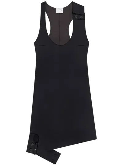 Courrèges Double-buckle Satin Dress In Black