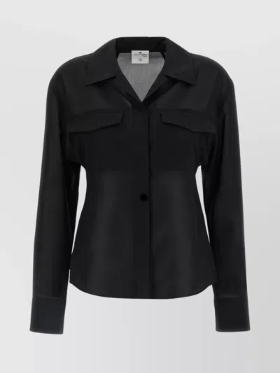 Courrèges Double Pocket Collared Shirt With Cuffed Sleeves In Black