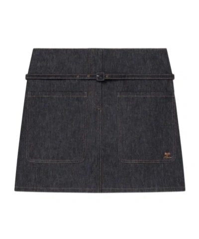 Courrèges Double Pocket Denim Skirt In Black