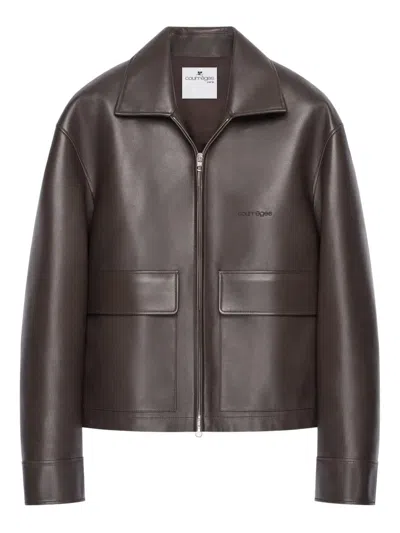 Courrèges Double-pocket Zip-fastening Leather Jacket In Brown