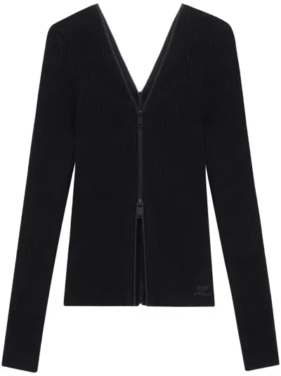 Courrèges Double Zip-detail Ribbed Jumper In Black