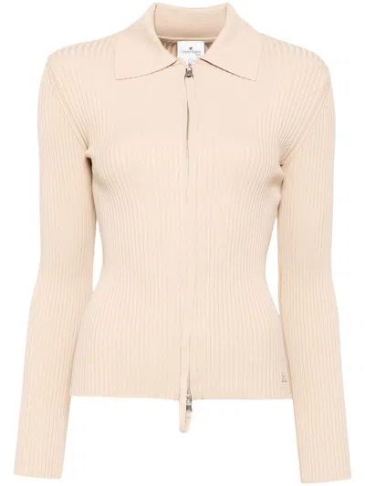 Courrèges Double Zipped Rib Knit Tops In Neutrals