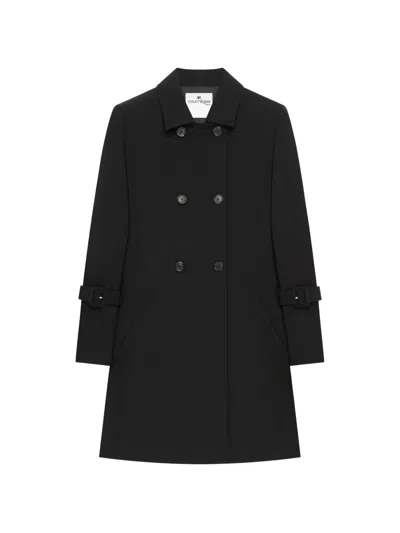 Courrèges Double-breasted Embroidered-logo Coat In Black
