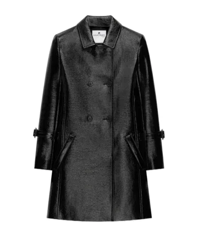 Courrèges Double-breasted Vinil Coat In Black
