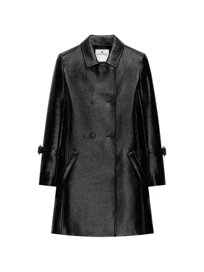 Courrèges Double-breasted Vinil Coat In Black