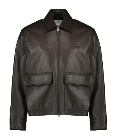 Courrèges Double-pocket Lapel Leather Jacket In Brown