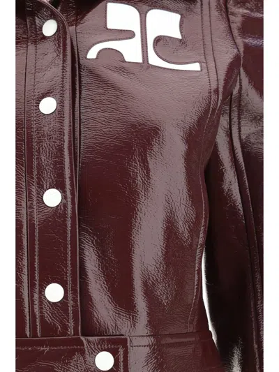 Courrèges High Collar Cropped Cotton Jacket In Burgundy