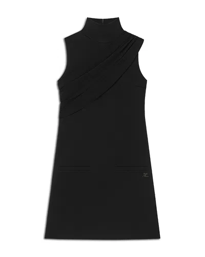 Courrèges Drape Front High Neck Dress In Black