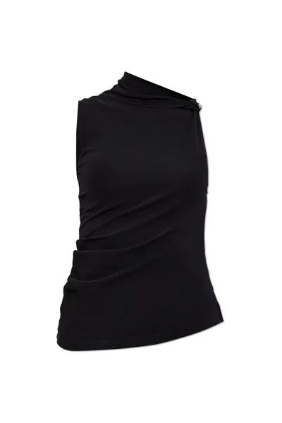 Courrèges Draped Asymmetric Jersey Top In Black