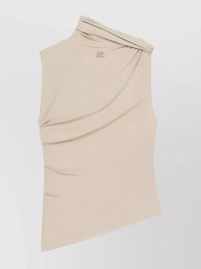 Courrèges Draped Asymmetric Sleeveless Top In Beige