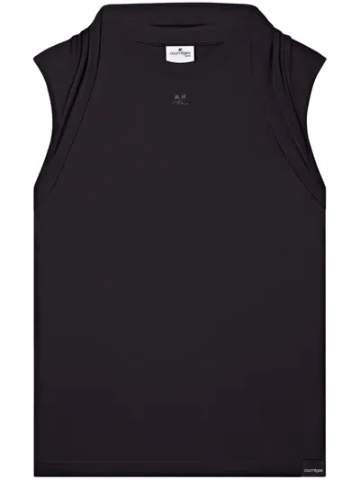 Courrèges Draped-detail Cotton Tank Top In Black