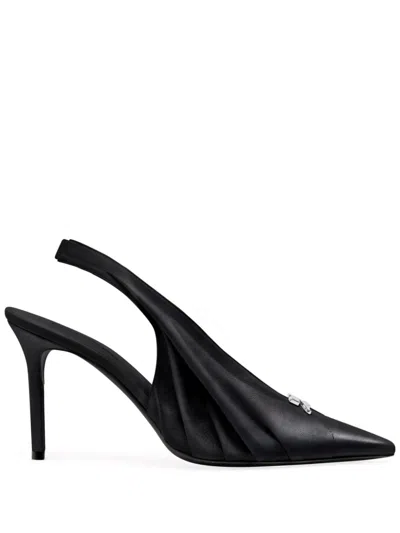 Courrèges Draped Faux Leather Slingbacks In Black