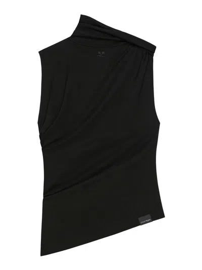 Courrèges Twisted Design Sleeveless Top In Soft Cotton In Black