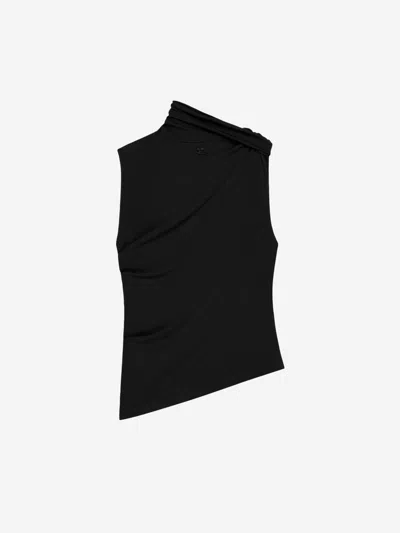 Courrèges Twisted Design Sleeveless Top In Soft Cotton In Black