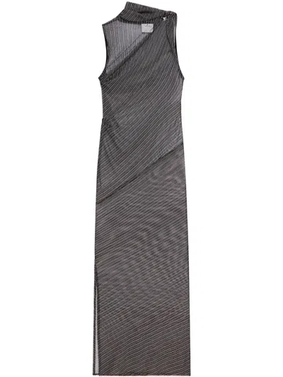 Courrèges Knee Length Dress With Asymmetric Neckline In Black