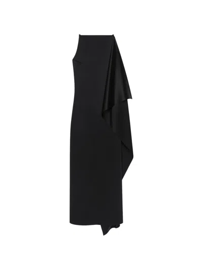 Courrèges Draped Satin Midi Dress In Black
