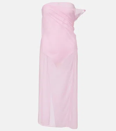 Courrèges Courreges Draped Sheer Jersey Crepe Midi Dress In Pink