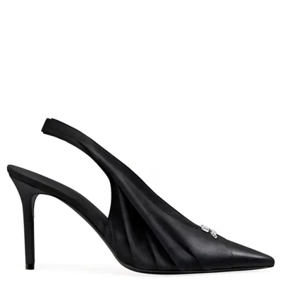 Courrèges Drapped Kitten Pleather Sling Back Heels In Black