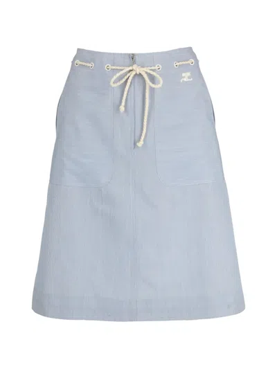 Pre-owned Courrèges Drawstrings Zip Skirt In Blue