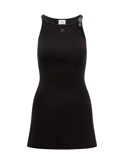 Courrèges Ribbed Knit Mini Dress In Black